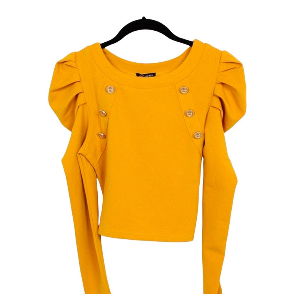 Structured Puff Sleeve Crop Top in Mustard Yellow